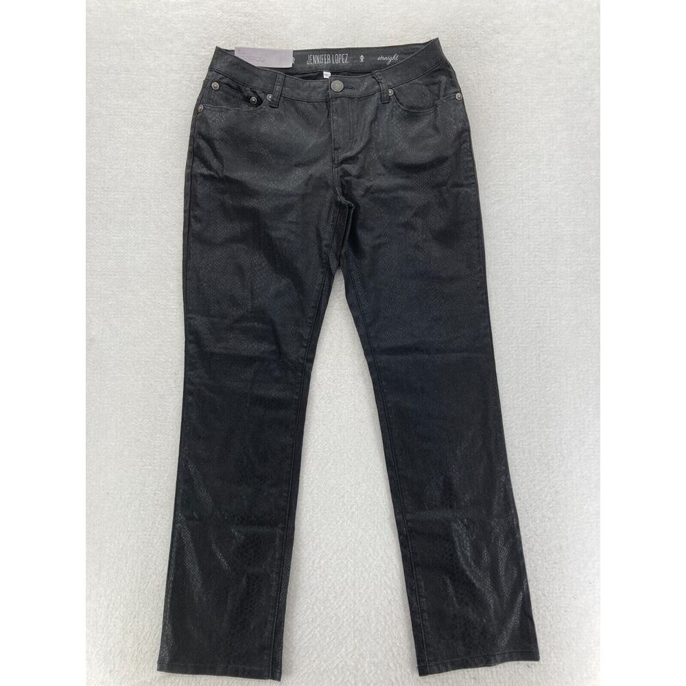 JLO Jennifer Lopez Pants Women's 8 Black‎ Stretch Fabric Snakeskin Straight Leg